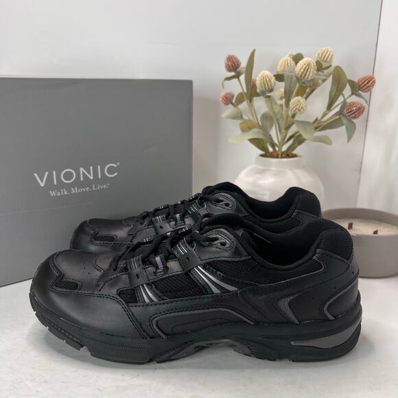 Vionic 23 Walk Leather Walking Sneakers Comfort Shoe Black Men 12M/EU 45 NWB main image 9